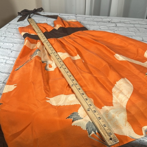 Anthropologie Moulinette Soeurs Crane Silk Halter Dress Tangerine Orange size 4 - Picture 11 of 16